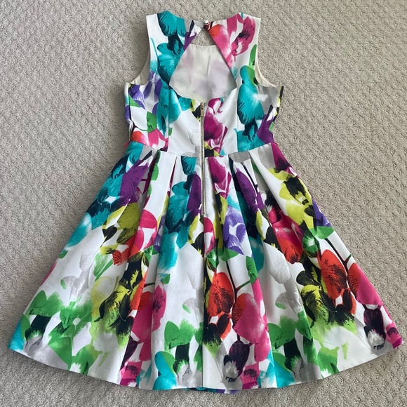 Eliza J Floral Print Fit & Flare Midi Dress Multi-Colored 6 Spring Summer Party - Picture 6 of 14